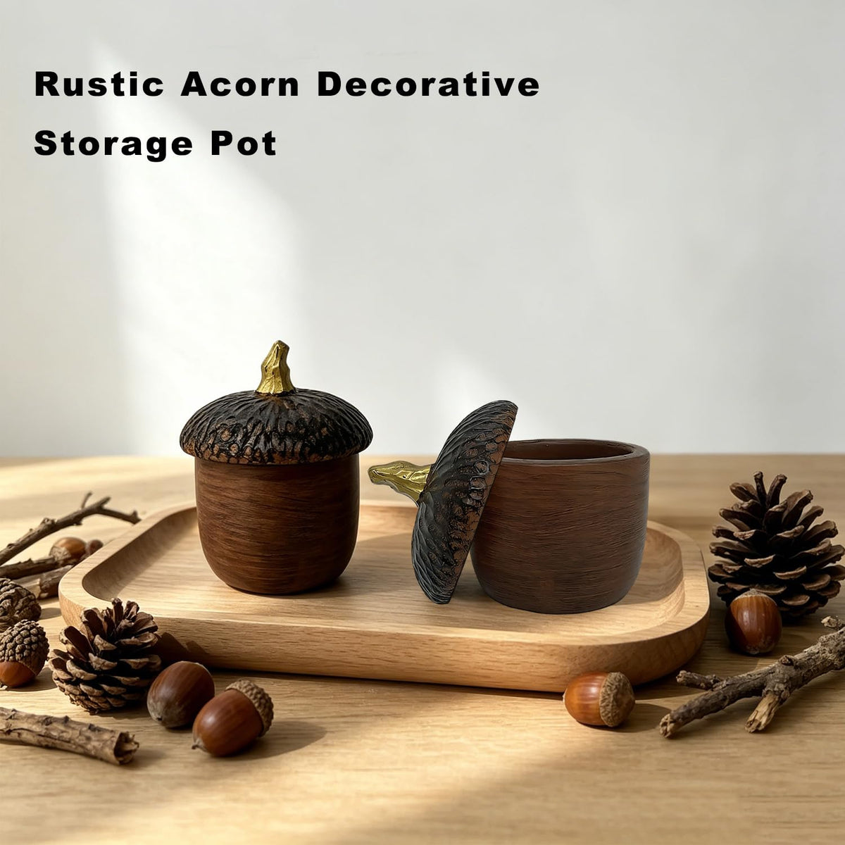 YRMLYMOP Acorn Resin Trinket Box, 4.13x3.34 Inches, Brown