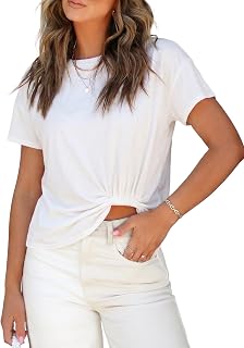 Womens Summer Crop Short Sleeve Tops Casual Crewneck Twist Front Tee T-Shirt 2026 Basic Trendy Outfits