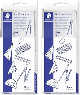 STAEDTLER Geometry Set in Metal Case - 20 Piece Drawing Set with Compass and Accessories - School Set with Ruler, Triangles and Stencil - Complete Math Set for Precise Work