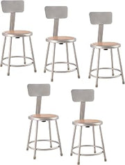 National Public Seating 6218B-CN Steel Stool with 18" Hardboard Seat and Backrest, Grey (Pack of 5)
