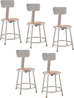 National Public Seating 6218B-CN Steel Stool with 18" Hardboard Seat and Backrest, Grey (Pack of 5)