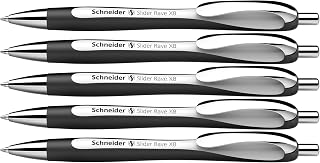 Schneider Limited Edition Slider Rave Black, XB (Extra Broad) Ballpoint Pen, Refillable + Retractable, 1.4 mm, White-Black Barrel, Blue Ink, Box of 5 Pens (132549)