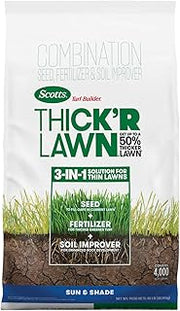 Scotts Turf Builder Thick'R Lawn Sun & Shade, 40 lbs. | Combination Grass Seed, Lawn Fertilizer and Soil Improver, Thickens Thin Grass, Covers 4,000 sq. ft.