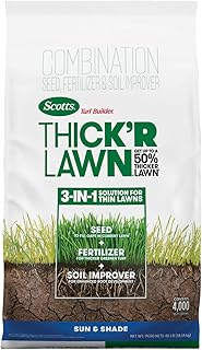 Scotts Turf Builder Thick'R Lawn Sun & Shade, 40 lbs. | Combination Grass Seed, Lawn Fertilizer and Soil Improver, Thickens Thin Grass, Covers 4,000 sq. ft.