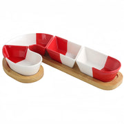 Feenmai Santa Cane Serving Set, Ceramic and Wood, White Red