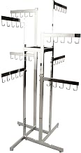 Handbag Rack - Econoco - Heavy Duty Chrome 4 Way Rack, 8 Adjustable Height Arms, Square Tubing, Perfect for Handbags or Small Garments Store Display | Chrome metal slatwall hooks with smooth finish, heavy-duty construction for reliable product display in retail environments