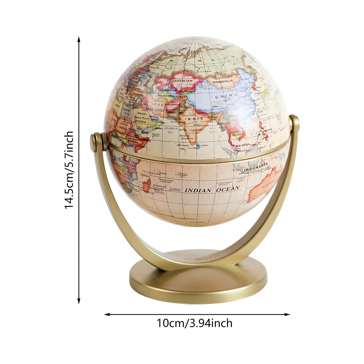 Mini Antique Globe by HOLMZCED – Plastic, Yellow, Model world globe