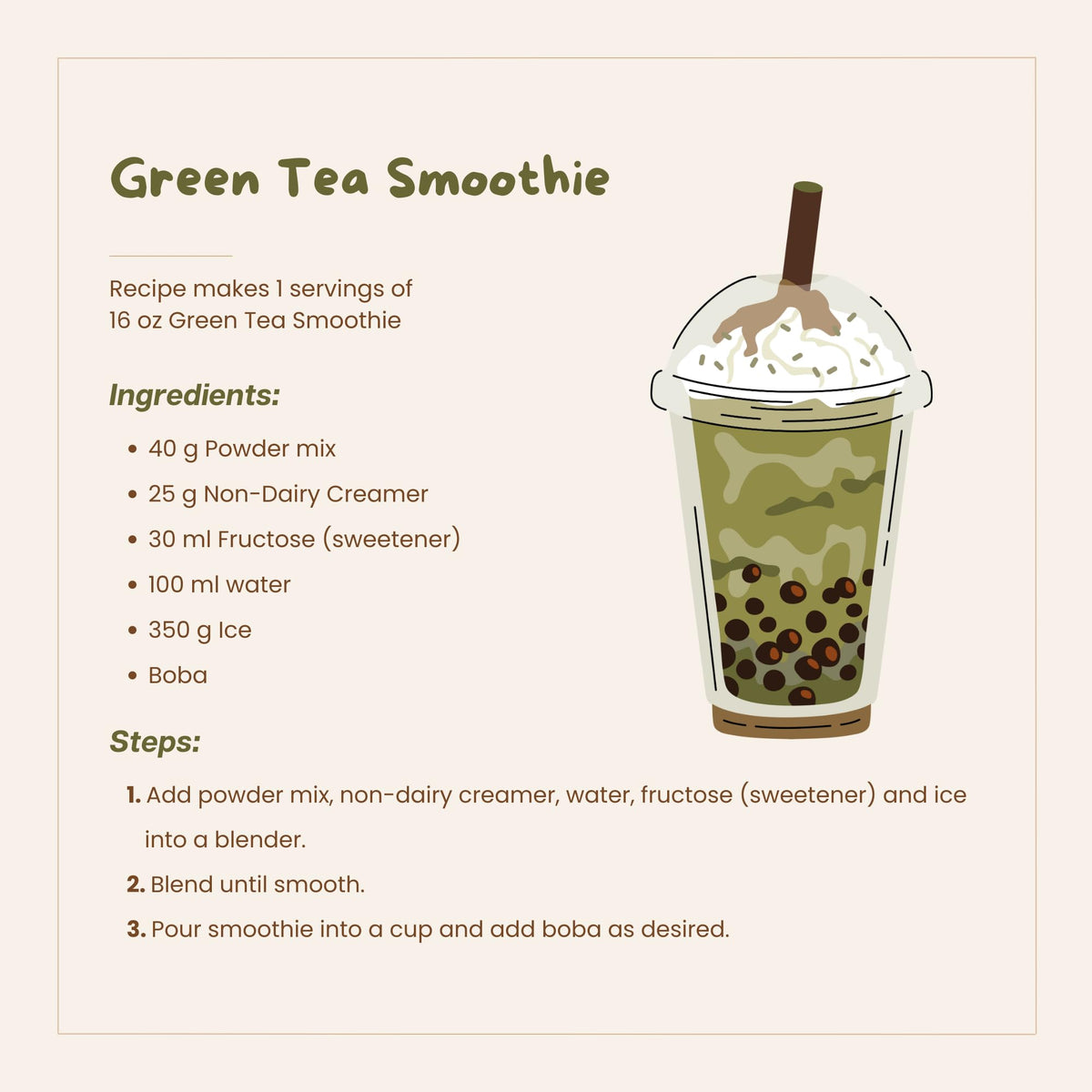 Bubble Tea Powder Mix (Green Tea) by Bossen – 2.2 Pound (Pack of 1), Green