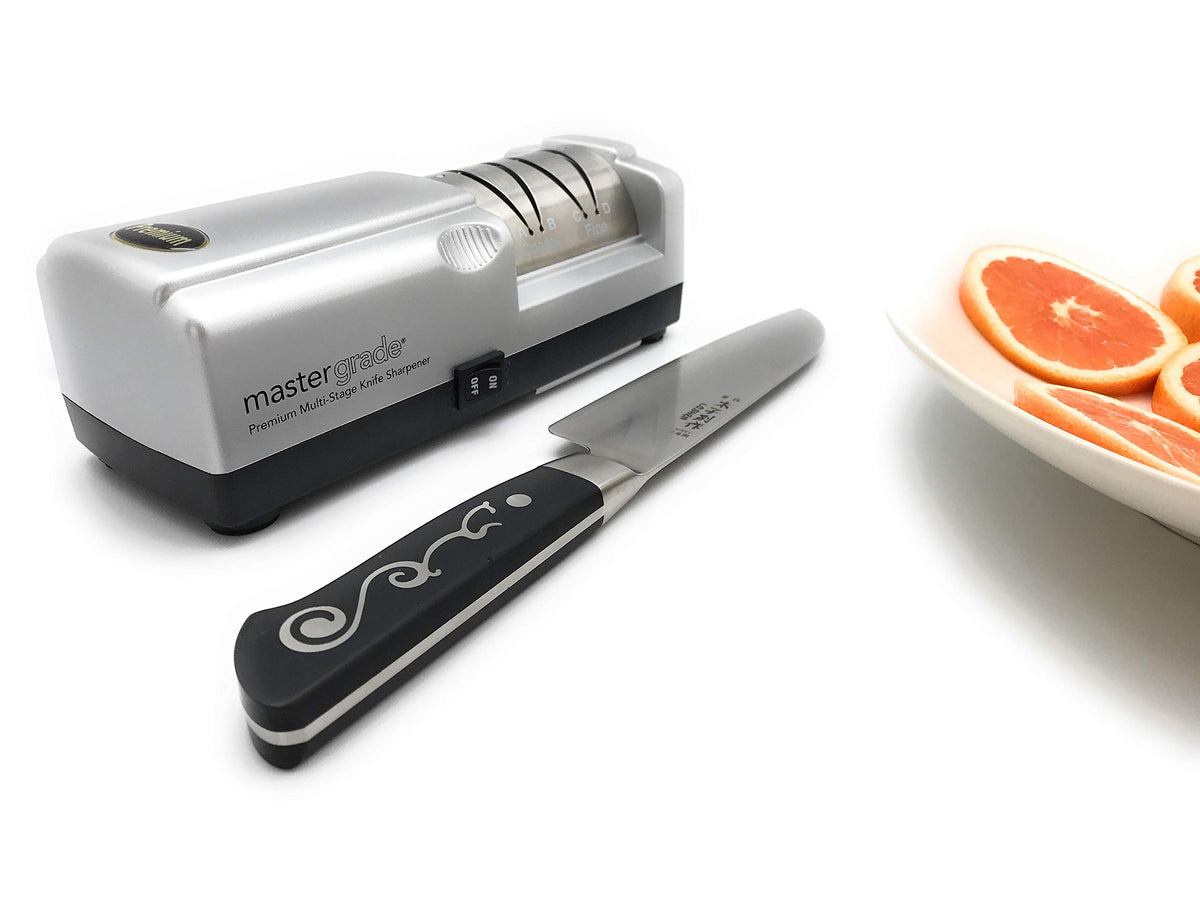 Premium Knife Sharpener by Master Grade – 10 IN X 7 IN X 4.25 IN, Stone, Silver, Model MG - 600