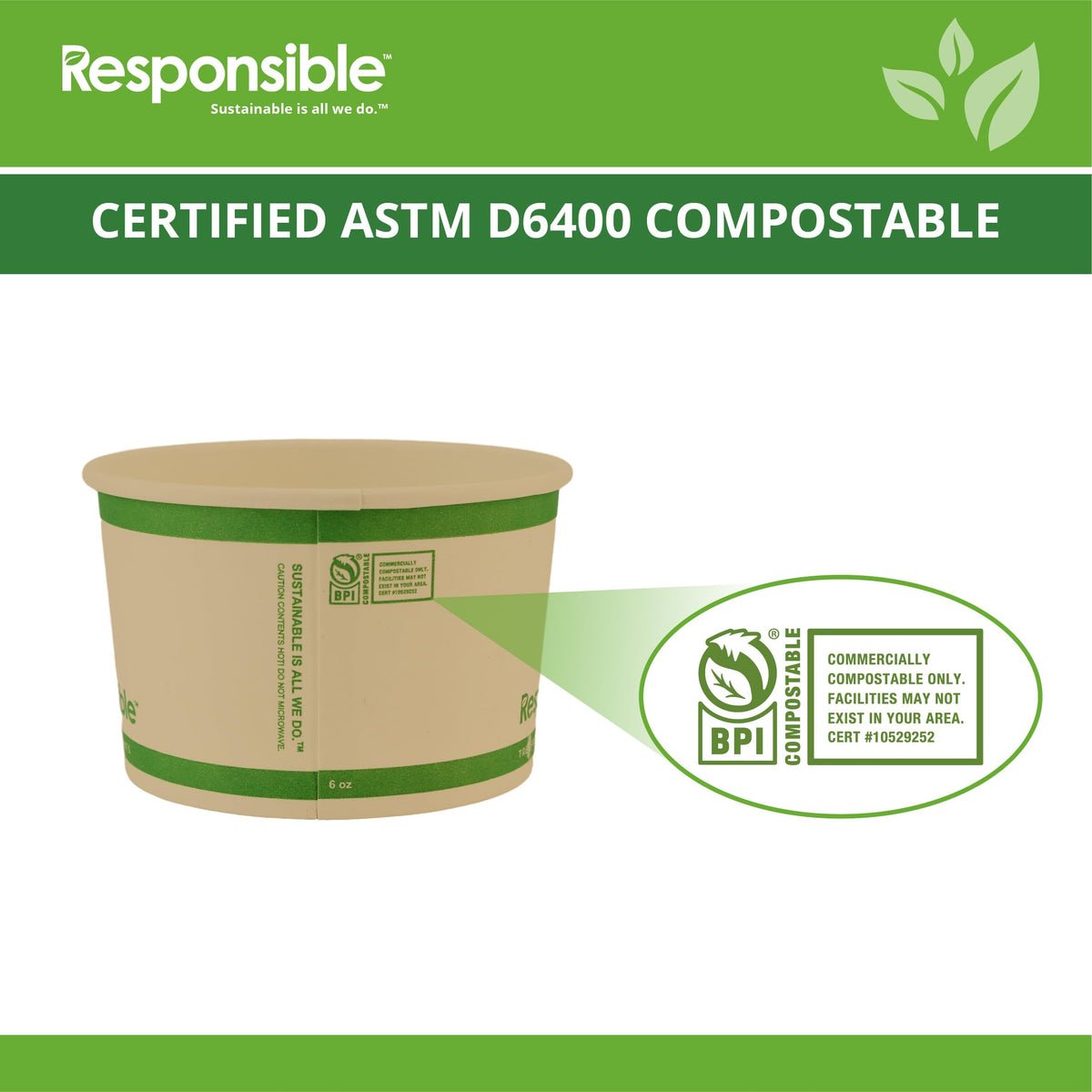 6 oz Paper Food Containers by Responsible Products – 6.0 fluid_ounces, Other, White, Model RP-SB12W-500