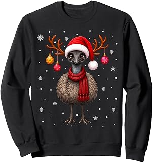 Emu Bird Christmas Santa Hat Scarf Festive Decor Xmas Sweatshirt