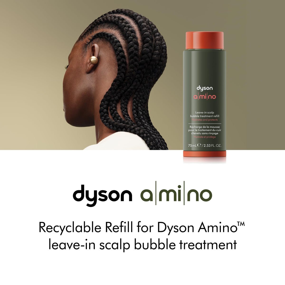 Amino™ leave-in scalp bubble treatment Refill by Dyson – 75 Fl Oz (Pack of 1), Clear