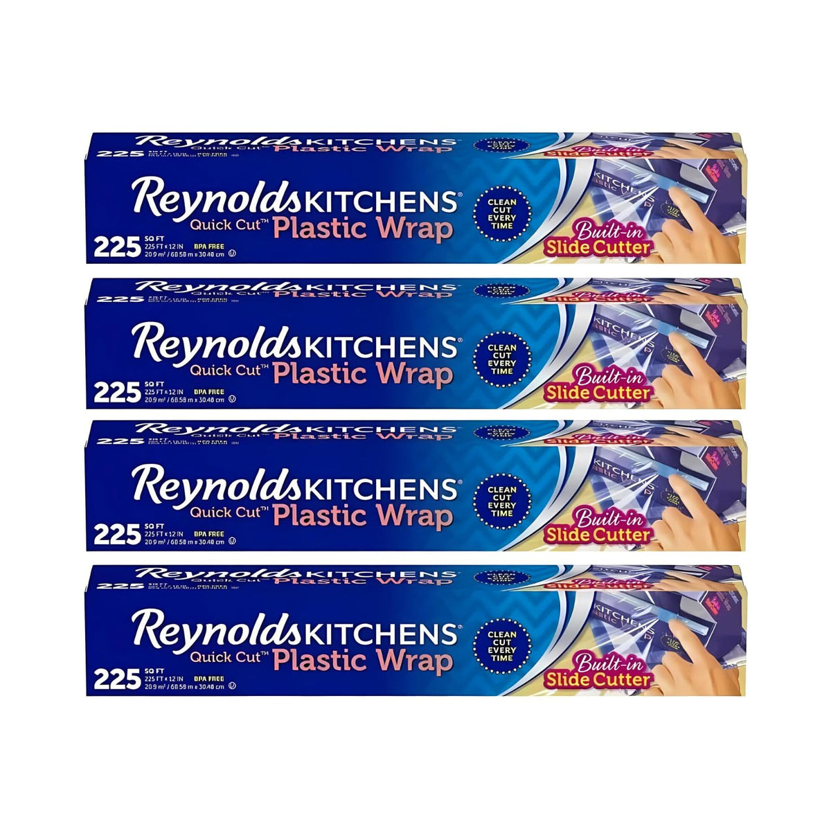 Kitchens Quick Cut Plastic Wrap by Reynolds – 225 Sq Ft (Pack of 4), Plastic, Pack of 4