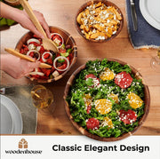 Woodenhouse Wooden Salad Bowl Set, 12 10 8 Inch Round Nesting Bowls, 3 Piece