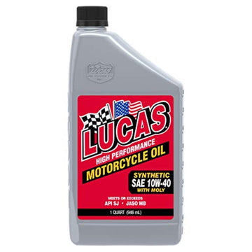 High Performance Synthetic SAE 10W-40 4T Motorcycle Oil with Moly - 1 Quart by Lucas Oil – 1 Quart Bottle, Blend, Multi, Model 10777