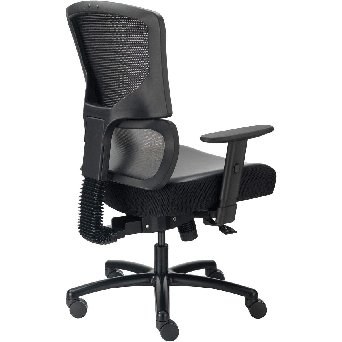 24 Hour Big & Tall Mesh Back Chair w/High Back & Adj. Arms by Global Industrial – 2.33 ft x 2.08 ft x 3.67 ft, Faux Leather, Black, Model 639637V-SRL-17WA