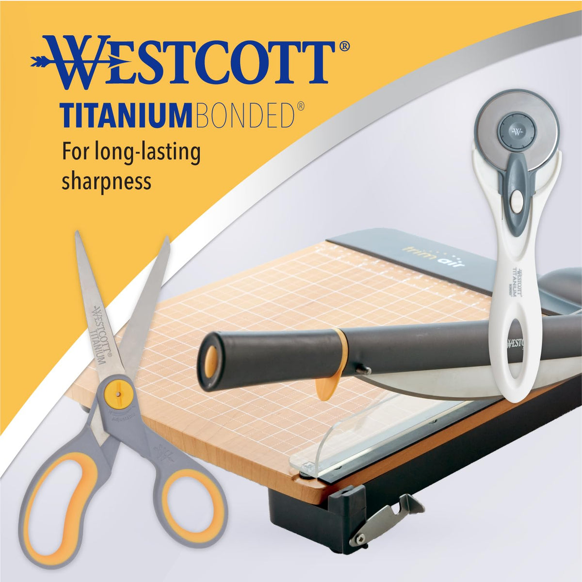 8” Titanium Bonded Scissors with Adjustable Glide and Soft Handle by Westcott – 2-Pack, Titanium Bonded, Gray/Yellow, Model 13901