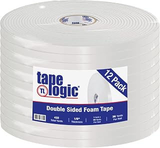 Aviditi Tape Logic Heavy-Duty Double Sided Foam Mounting Tape, 1 Inch x 36 Yards, 1/8 Inch Thick, White - for Joining, Crafts, Home and Office Use (12 Rolls)