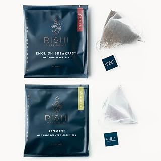 Rishi Tea Jasmine & English Breakfast Tea - Organic Sachet Tea Bags, Certified Kosher Tea Bundle - 50 Count (Pack of 2)