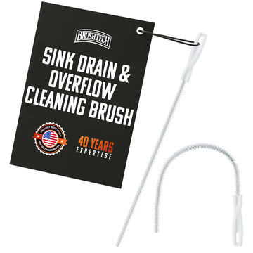 Sink Drain & Overflow Multi-Purpose Cleaning Brush - White by Brushtech – 1" H x 17.5" L x 0.5" W, Poly Bristles, White, Model B135C