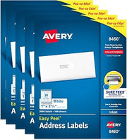 Avery Easy Peel Printable Address Labels with Sure Feed, 1" x 2-5/8" Customizable Stickers, White, 3,000 Blank Mailing Labels per Pack, Great for Mailing, Shipping, and More (5-Pack of 8460)