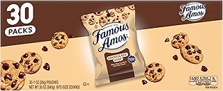Famous Amos Classic Chocolate Chip Cookies, Bite-Size Crunchy Cookies, Sweet Treats for Sharing, 30 Pack Box, 1 oz Bag