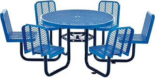 Global Industrial 46" Round Expanded Metal Carousel Picnic Table with 6 Seats, Blue