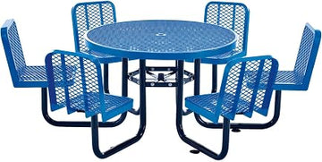 Global Industrial 46" Round Expanded Metal Carousel Picnic Table with 6 Seats, Blue