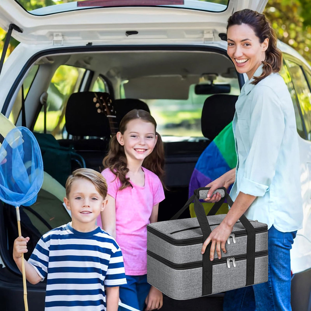 MIAOJIE Insulated Casserole Carrier Bag, 16 x 10 x 7.2 Inches, Gray