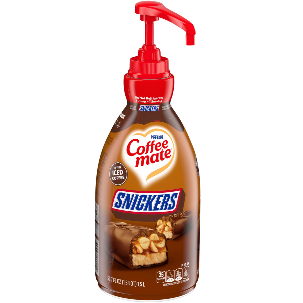 Nestlé 1.5 Liter Snickers Liquid Concentrate Pump Bottles by Coffee Mate – 50.72 Fl Oz (Pack of 1), Blue, Model NES97955