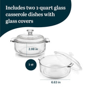 Libbey Baker's Basics Round Glass Casserole Set with Lids, 2 Piece