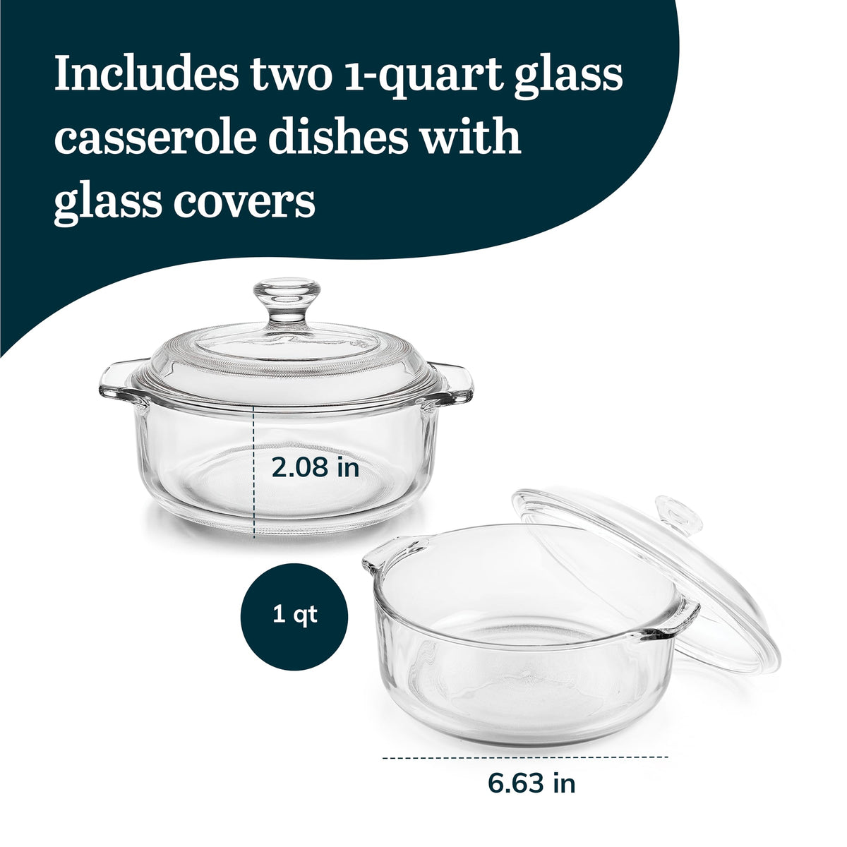 Libbey Baker's Basics Round Glass Casserole Set with Lids, 2 Piece