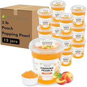 TEA ZONE [2 Pound - 12 Packs] Peach POPPING PEARLS™, Bursting Pearls for Teas, Shakes, Smoothies, and Dessert Toppings | Sold by Case