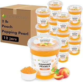 TEA ZONE [2 Pound - 12 Packs] Peach POPPING PEARLS™, Bursting Pearls for Teas, Shakes, Smoothies, and Dessert Toppings | Sold by Case