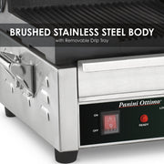 Panini Press with 17" x 9.25" Cooking Surface & Ribbed Plates by Waring – Large and Dual Cooking Surface Machines, Stainless Steel, Silver, Model WPG300