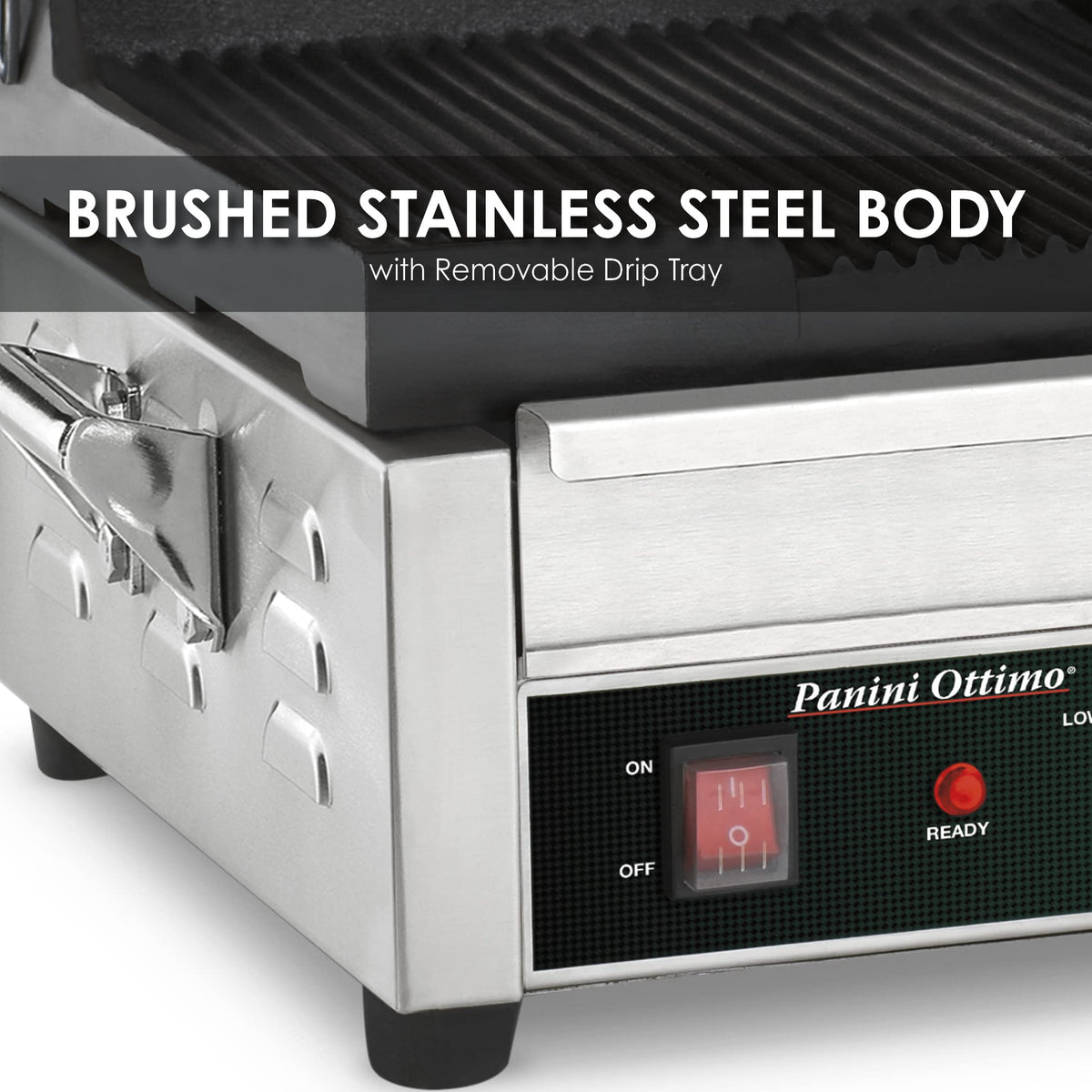 Panini Press with 17" x 9.25" Cooking Surface & Ribbed Plates by Waring – Large and Dual Cooking Surface Machines, Stainless Steel, Silver, Model WPG300