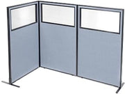 Global Industrial 36-1/4"W x 60" H Freestanding 3-Panel Corner Room Divider with Partial Window, Blue