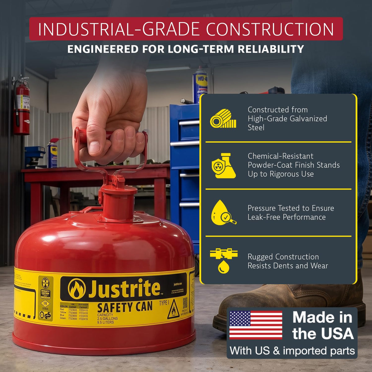 Justrite Red / 2.5 Gallon / Type I Gas Cans