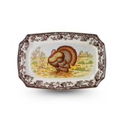 Spode Woodland Turkey Platter, Rectangular Porcelain, 17.5 Inch Brown White