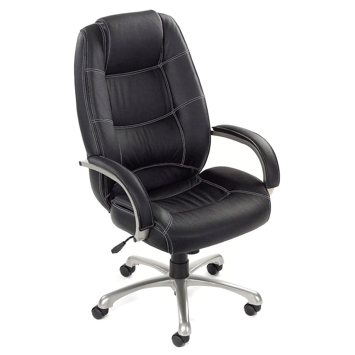 Saddle Stitched High Back Office Chair by Global Industrial – Leather, Black, Model 1609BPUE-BLACK