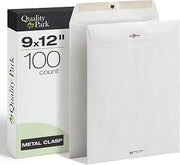 Quality Park 9 x 12 Clasp Envelopes, 100 Pack, Document Envelopes with Gummed Flap, Heavyweight 28 lb Paper with Reinforced Holes and Double Prong Clasp, Gray Kraft
