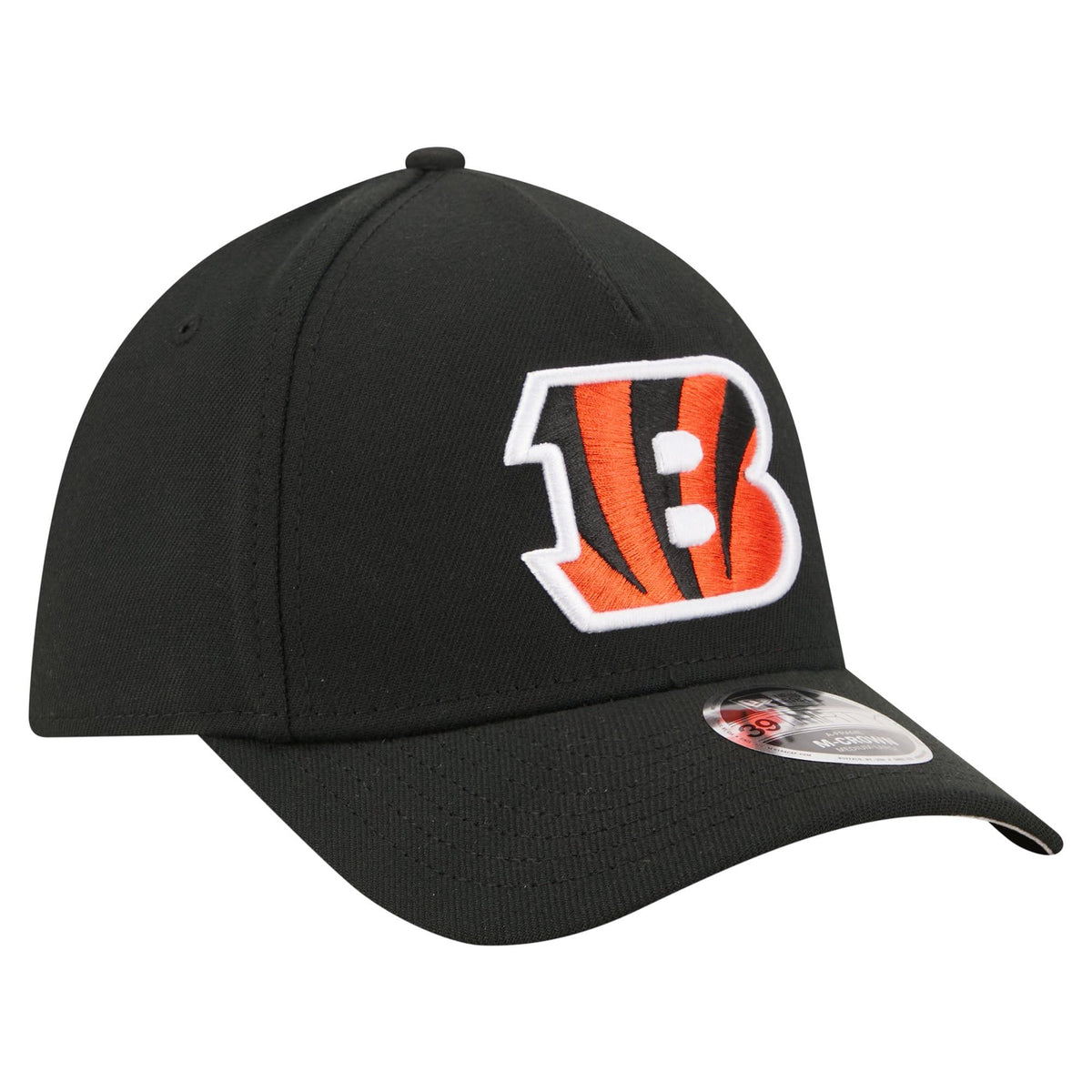 Men's Black Cincinnati Bengals 39THIRTY M-Crown A-Frame Stretch Hat by New Era – Medium-Large, 97% Polyester/3% Spandex, Black, Model Nfl Team Collection A-frame 3930 Mc