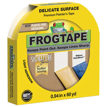 (2-Pack) Delicate Surface Frog Tape .94 inch x 60 Yard by FrogTape – 0.94 Inches Width x 60 Yards Length, Polyethylene, Yellow, Pack of 2, Model 280220