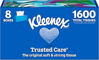 Kleenex Trusted Care Facial Tissues, 8 Flat Boxes, 200 Tissues per Box