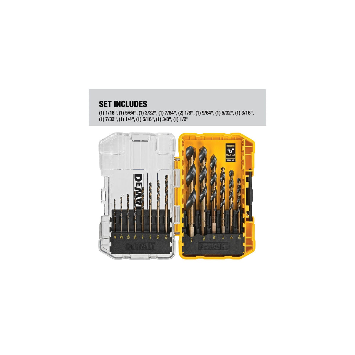 Drill Bit Set by DEWALT – 14 piece set (Pack of 1), High Speed Steel (HSS), Multi, Model DWA1184