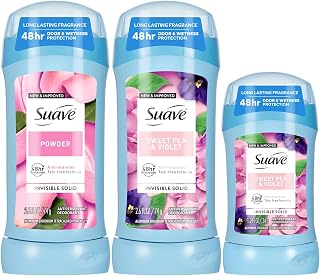 Suave Antiperspirant Deodorant for Women Variety 3-Pack – Powder (2.6 Oz) Sweet Pea & Violet (2.6 Oz & 1.2 Oz), Talc-Free Deodorant