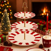 Lallisa 3 Tier Ceramic Cake Stand, 10 9 7 Inch Plates, Red and White