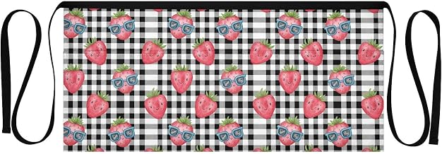 Kitchen Apron Strawberry Grid | Unisex Server Apron with 3 Pockets, Adjustable for Waiters, Gardeners, Kitchen, BBQ, Painting and Restaurant Work