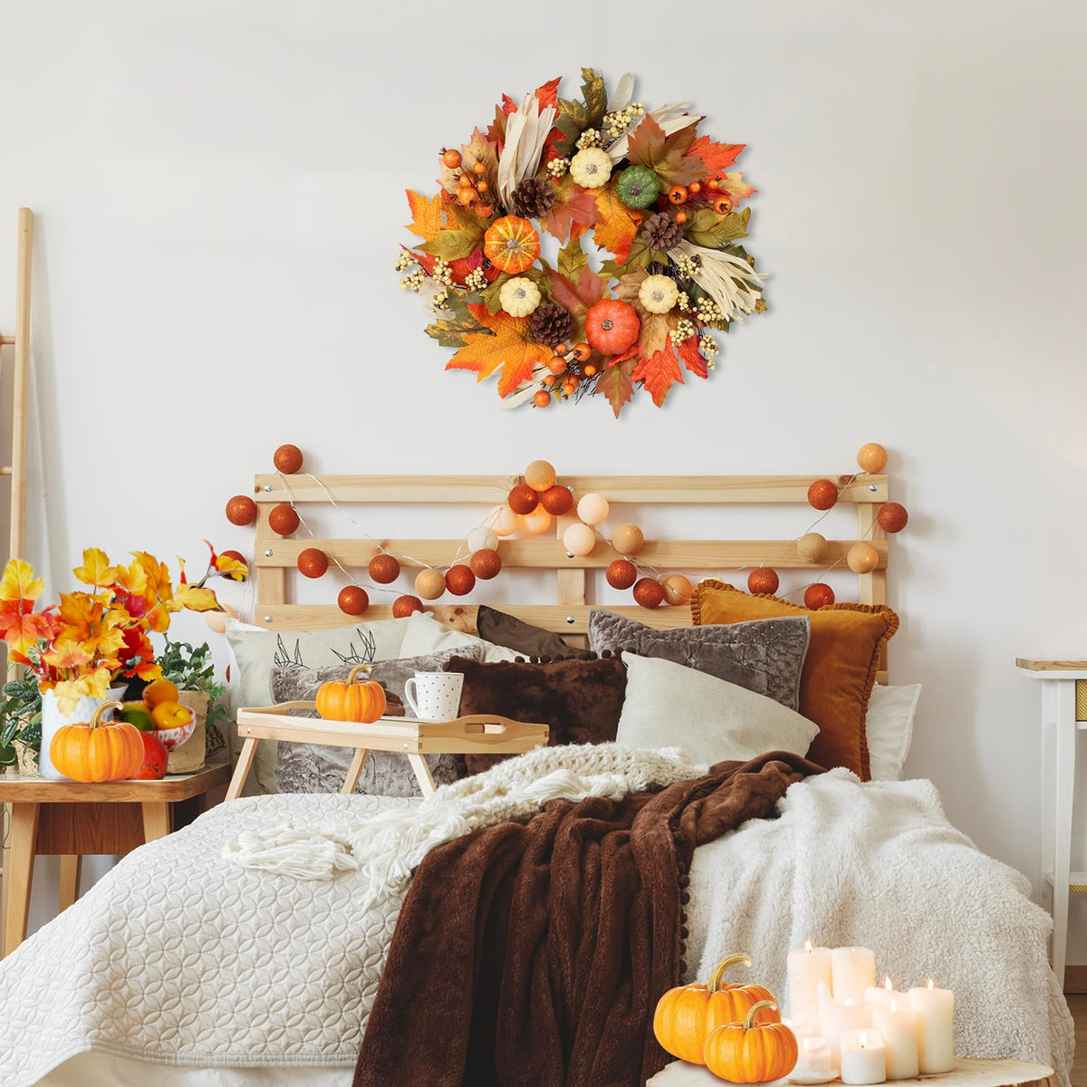Antizz Autumn Wreath, 24 Inch Diameter, Multicolor Pumpkin Maple