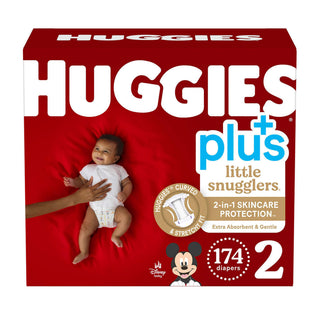 Little Snugglers Plus Diapers Size by HUGGIES – 174 Count (Pack of 1), soft, materials, White